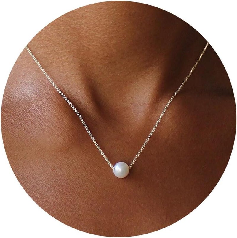 VRIUA Pearl Necklaces for Women - 14k Gold Plated Dainty Pearl Necklace with CZ Diamond Minimalist Wedding Bridal Jewelry Gift for Her - Image 1